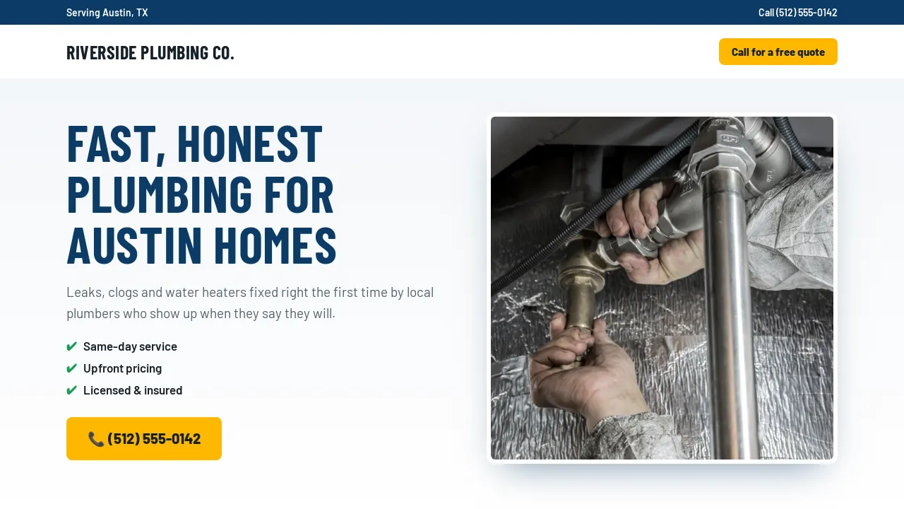 Example website built by Kaylin AI for a plumbing business